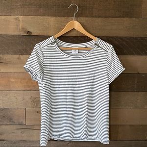 CAbi Black and White Striped Short Sleeve Tee